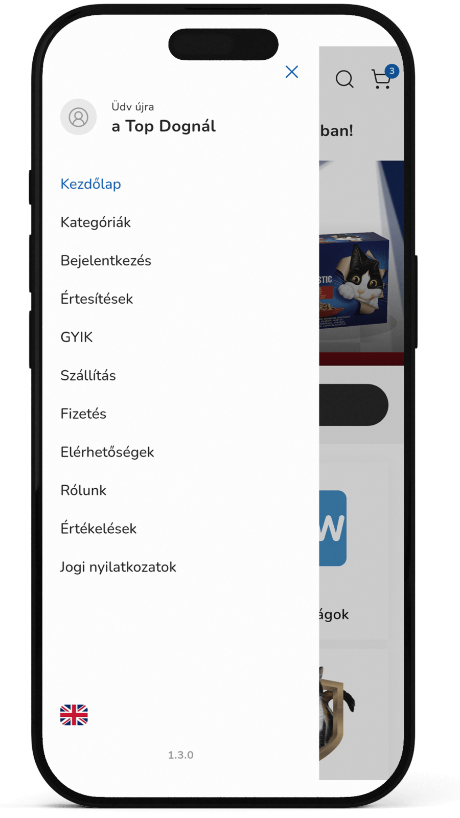 Top Dog Market kutyaeledel app coin hűségprogram és rendeléskezelés képernyő